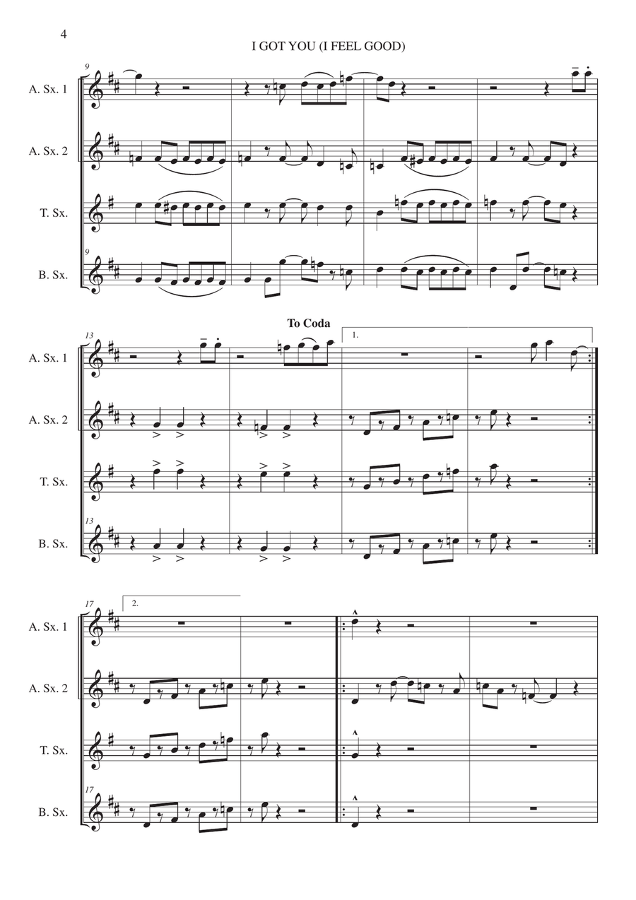 I Got You (i Feel Good) Saxophone Quartet scores gallery preview page 4