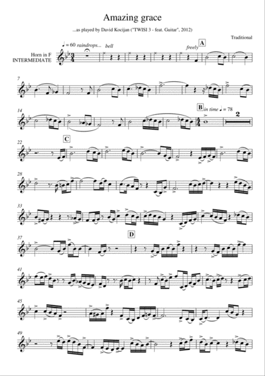 Amazing grace (guitar & horn in F) - INTERMEDIATE Guitar scores gallery preview page 2