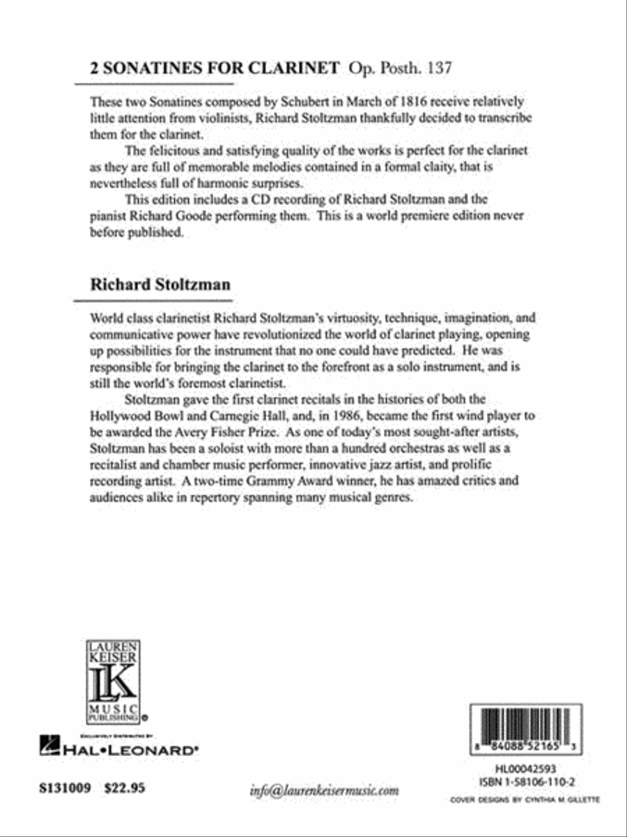 2 Sonatines for Clarinet, Op. post. 137 Clarinet Solo scores gallery preview page 2