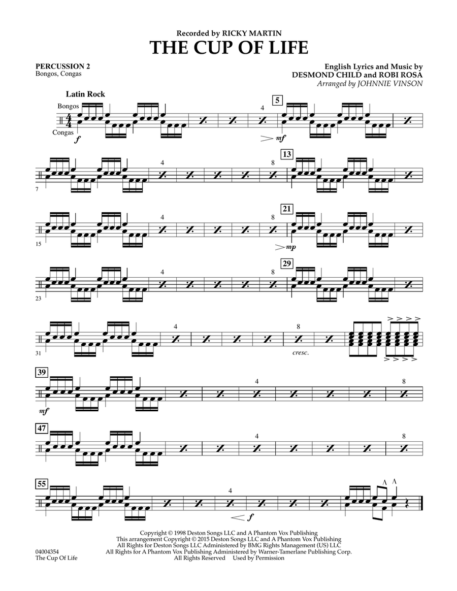 The Cup of Life - Percussion 2 Concert Band scores gallery preview page 1