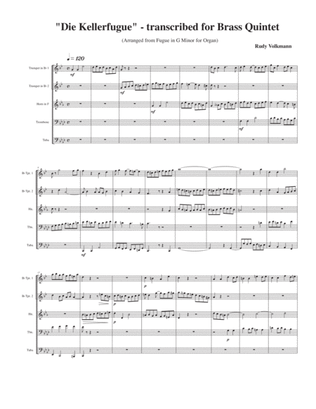 Book cover for "Die Kellerfuge" Fugue in G minor for organ trans. to F minor for Brass Quintet
