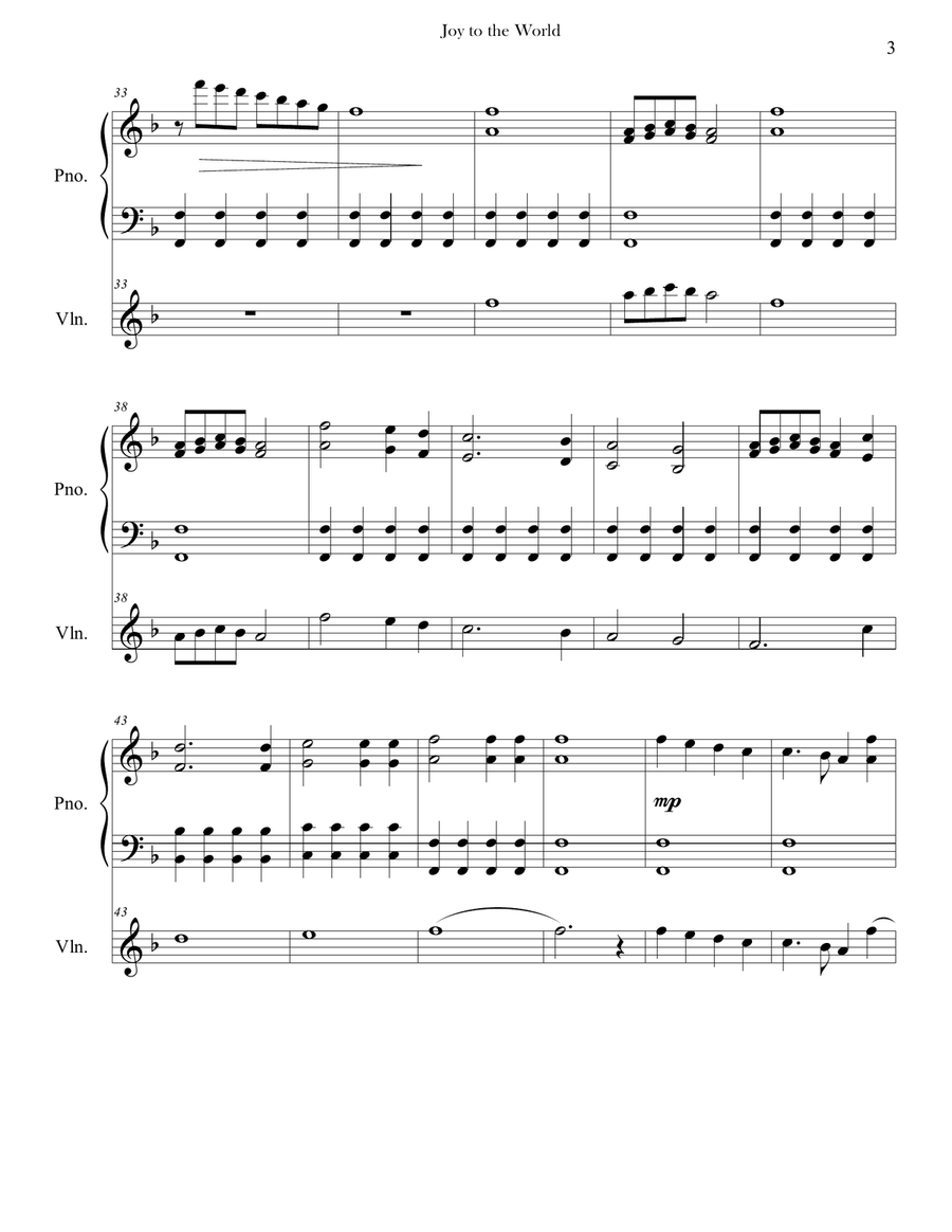 Joy to the World (Piano & Violin) Contemporary Style Joy to the World (Piano & Violin) Contemporary Style String Duet scores gallery preview page 3