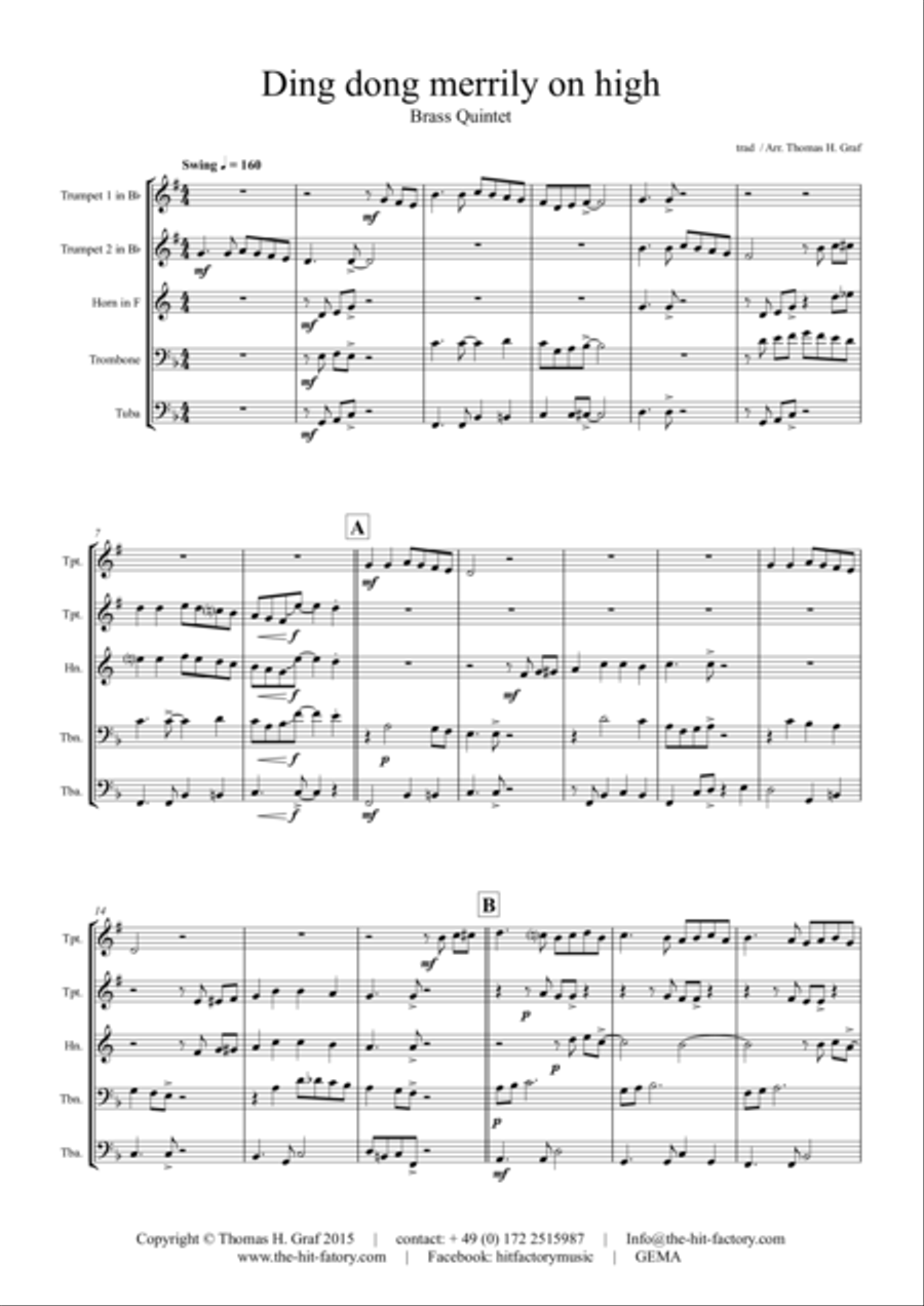Ding dong merrily on high - Swing - Brass Quintet Brass Quintet scores gallery preview page 2