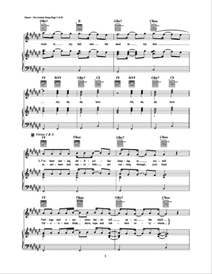 The Animal Song The Animal Song Piano, Vocal, Guitar scores gallery preview page 3