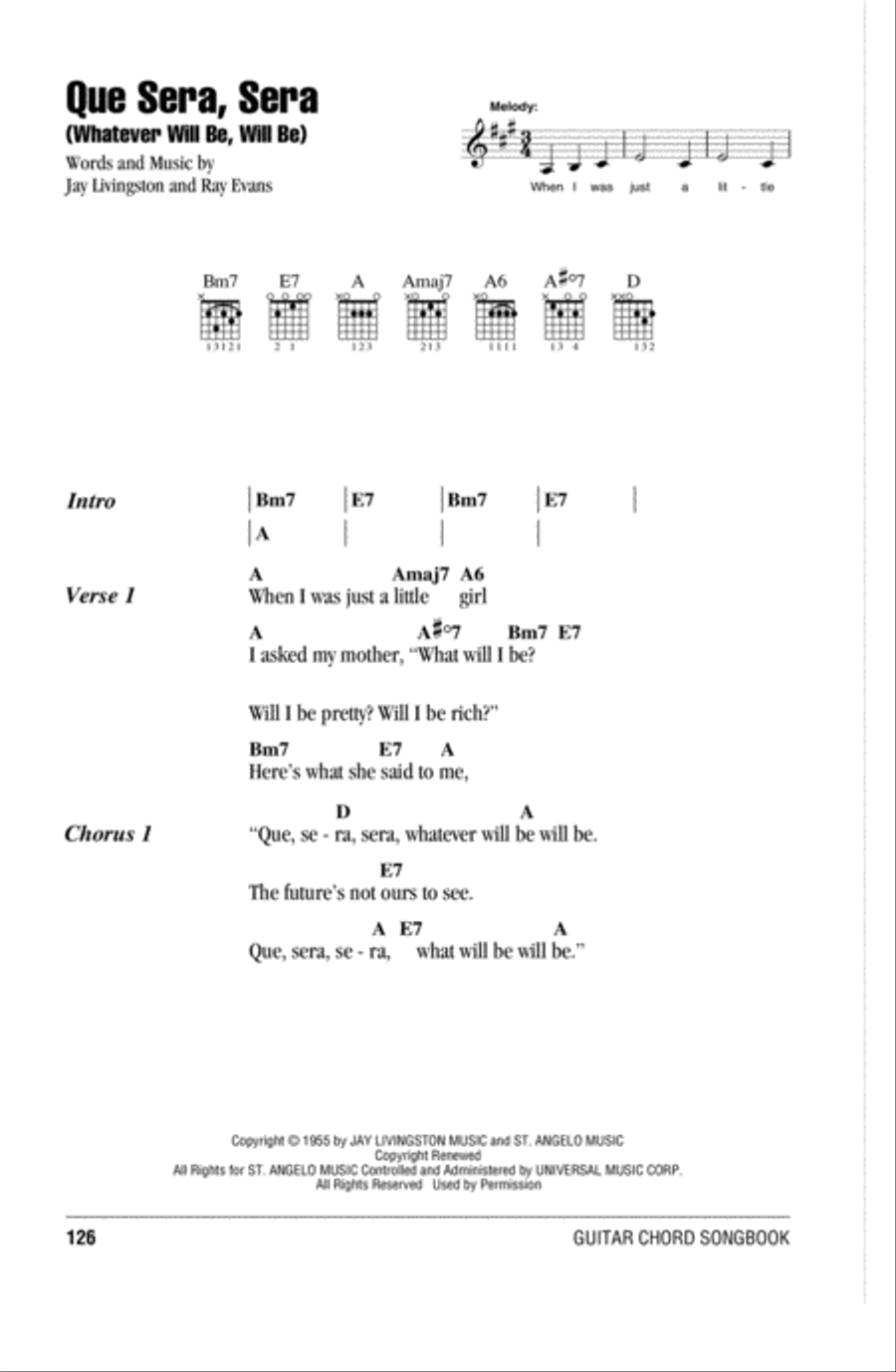 Que Sera, Sera (Whatever Will Be, Will Be) Acoustic Guitar scores gallery preview page 1