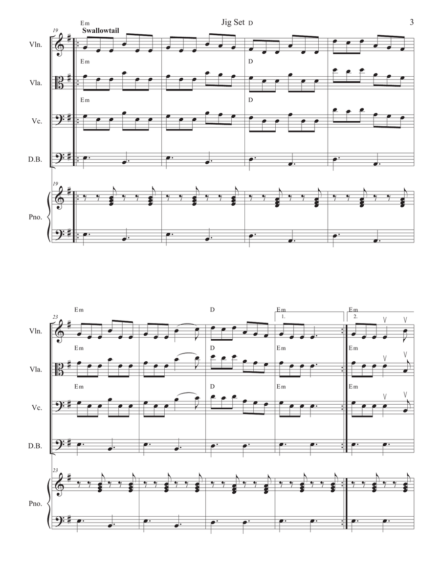 Jig Set (Three Irish Jigs) for Violin, Viola, or Cello solo with accompaniment String Orchestra scores gallery preview page 3