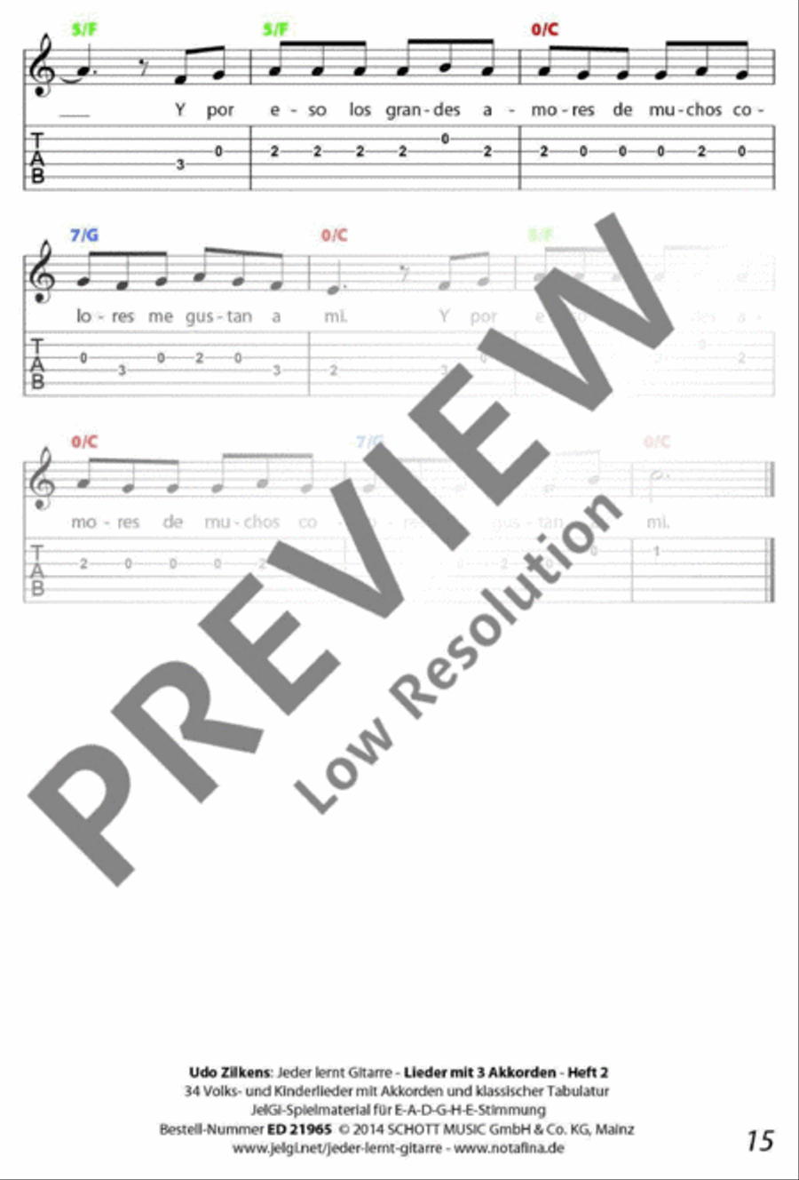 Jeder lernt Gitarre - Lieder mit 3 Akkorden Heft 2 Classical Guitar scores gallery preview page 16
