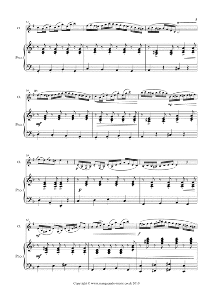 Czardas - A feisty gypsy-style romp for Bb Clarinet & Piano. No safety net supplied! B-Flat Clarinet scores gallery preview page 5