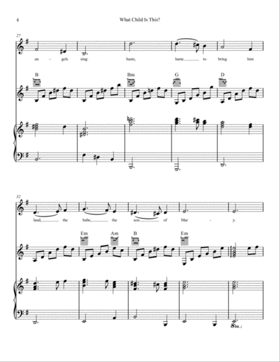 What Child Is This? (for Piano and Guitar w/chord frames) Choir scores gallery preview page 4