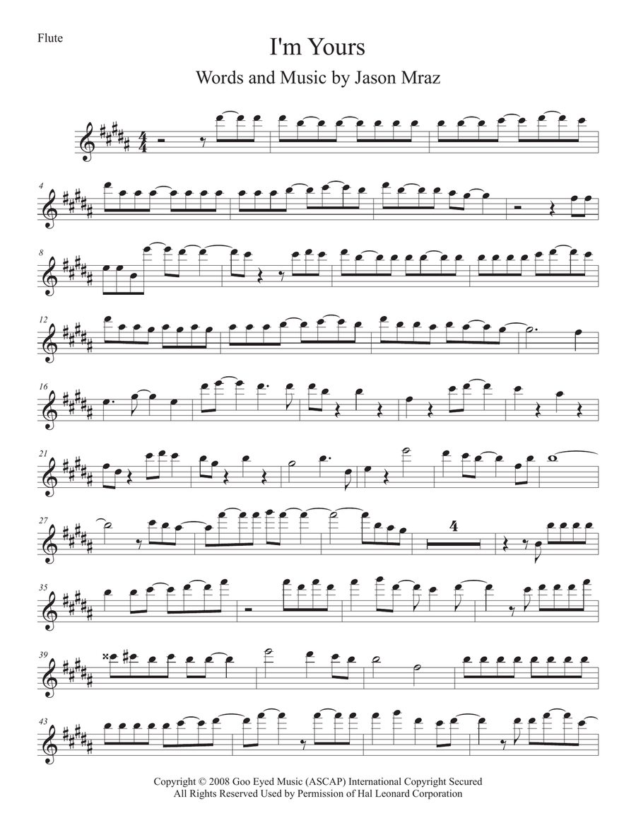 I'm Yours Flute Solo scores gallery preview page 1