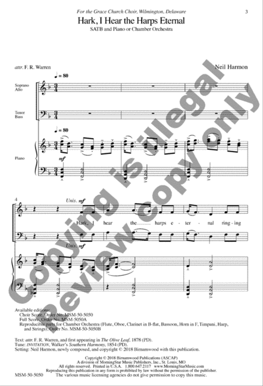 Hark, I Hear the Harps Eternal 4-Part scores gallery preview page 2