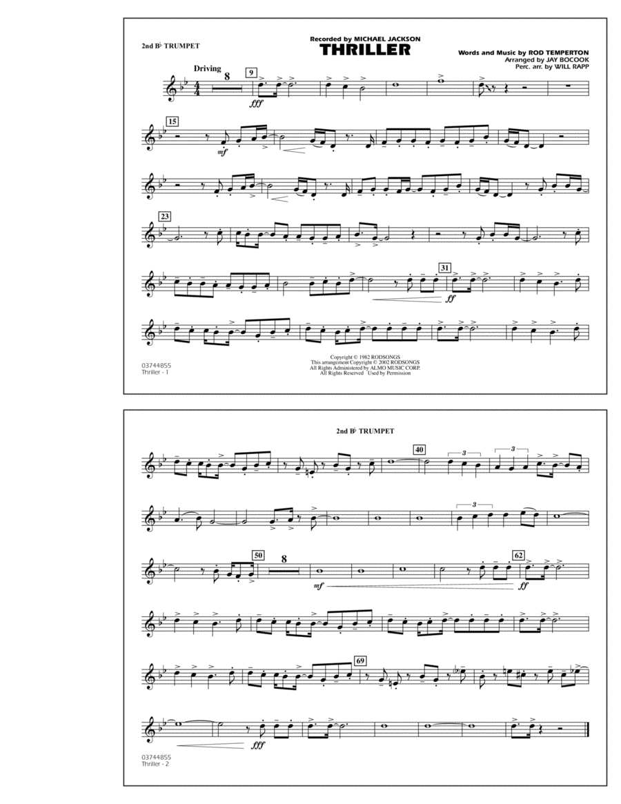 Thriller - 2nd Bb Trumpet B-Flat Trumpet scores gallery preview page 1