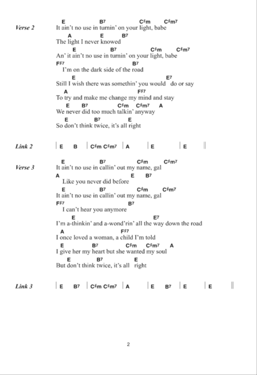Don't Think Twice, It's All Right Ukulele scores gallery preview page 2
