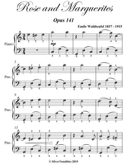 Rose and Marguerites Waltz Opus 141 Easy Piano Sheet Music
