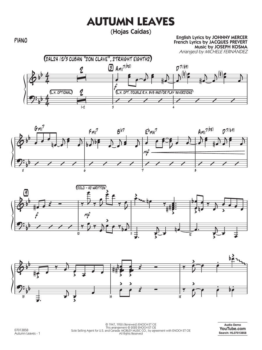 Autumn Leaves (Hojas Caídas) (arr. Michele Fernández) - Piano Jazz Ensemble scores gallery preview page 1