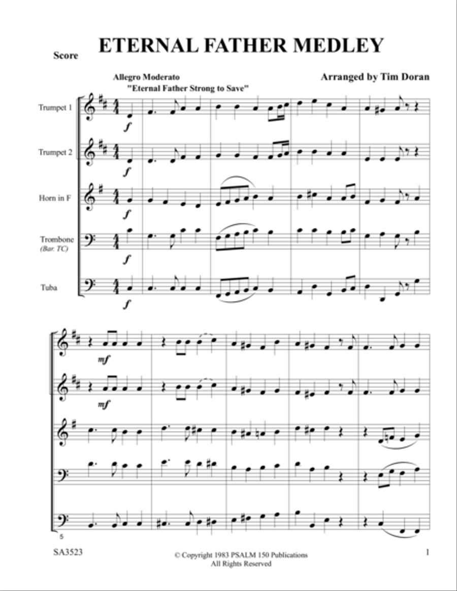 Eternal Father Medley Brass Quintet scores gallery preview page 1