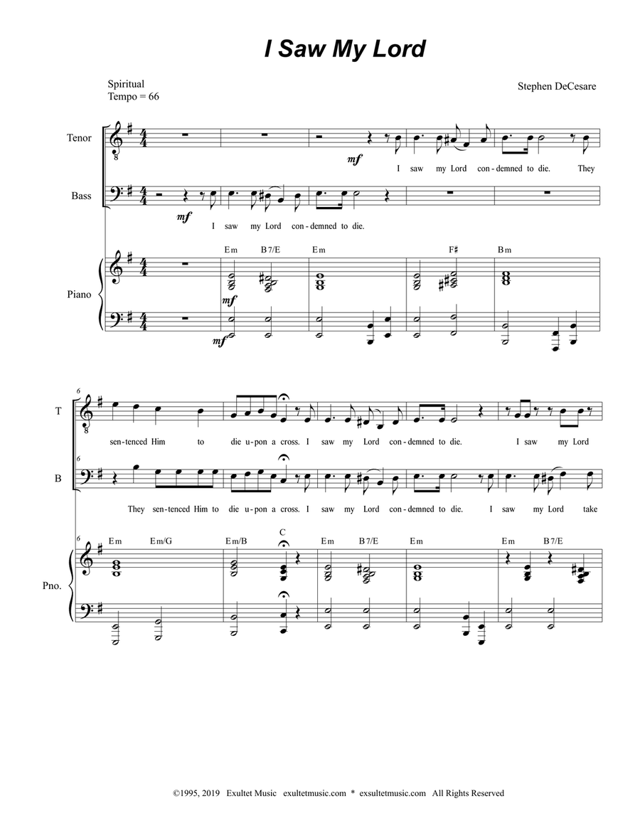 I Saw My Lord (Duet for Tenor and Bass Solo) Tenor Voice scores gallery preview page 1