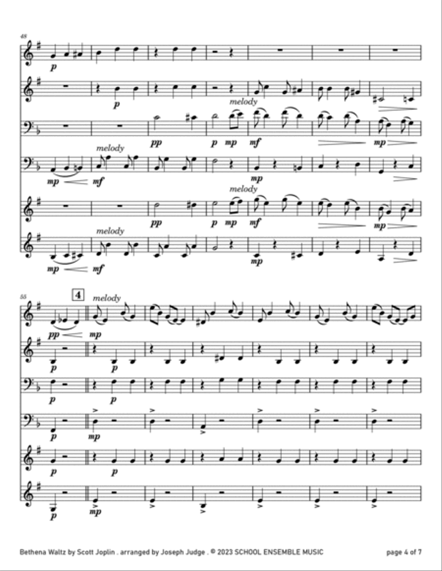 Bethena Waltz by Joplin for Brass Quartet in Schools Brass Quartet scores gallery preview page 4