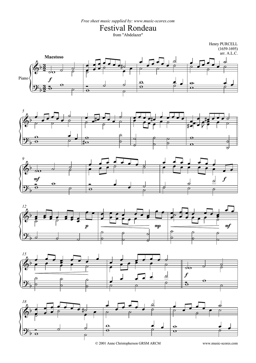 Festival Rondeau from Abdelazer - Piano Piano Solo scores gallery preview page 1