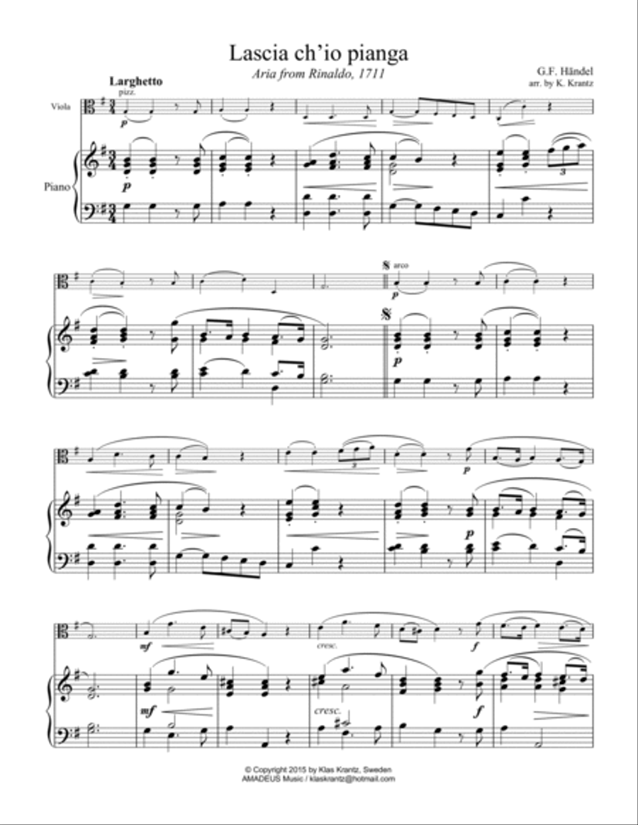 Aria - Lascia ch'io pianga for viola and piano Piano Accompaniment scores gallery preview page 2