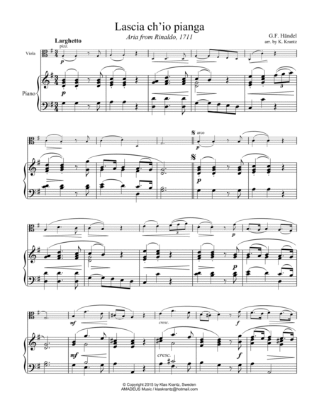 Aria - Lascia ch'io pianga for viola and piano image number null