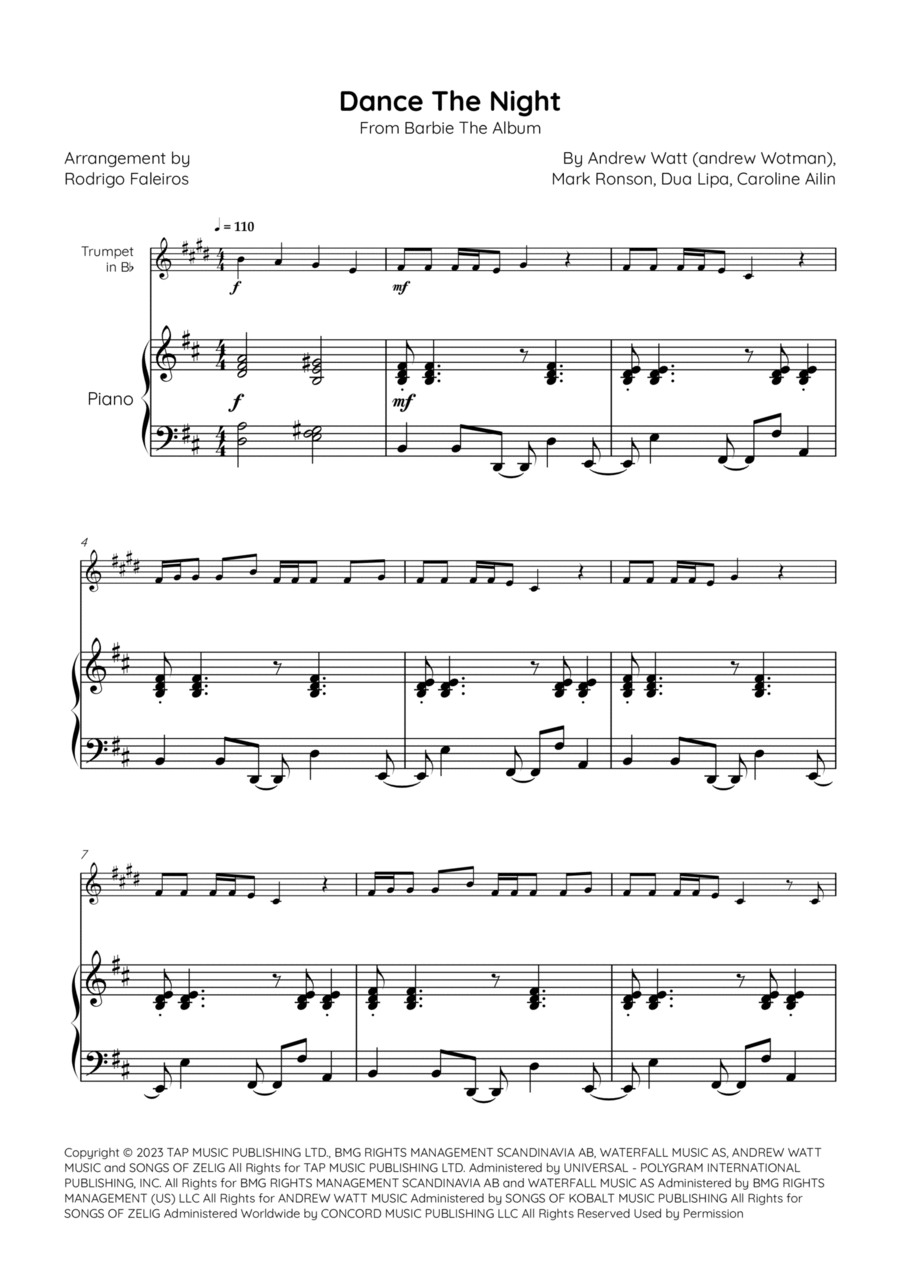 Dance The Night B-Flat Trumpet scores gallery preview page 1