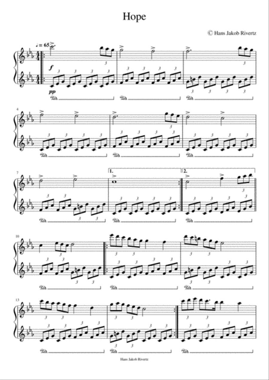 Hope by H. J. Rivertz Easy Piano scores gallery preview page 1