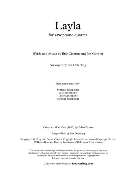 Layla (for Saxophone Quartet)