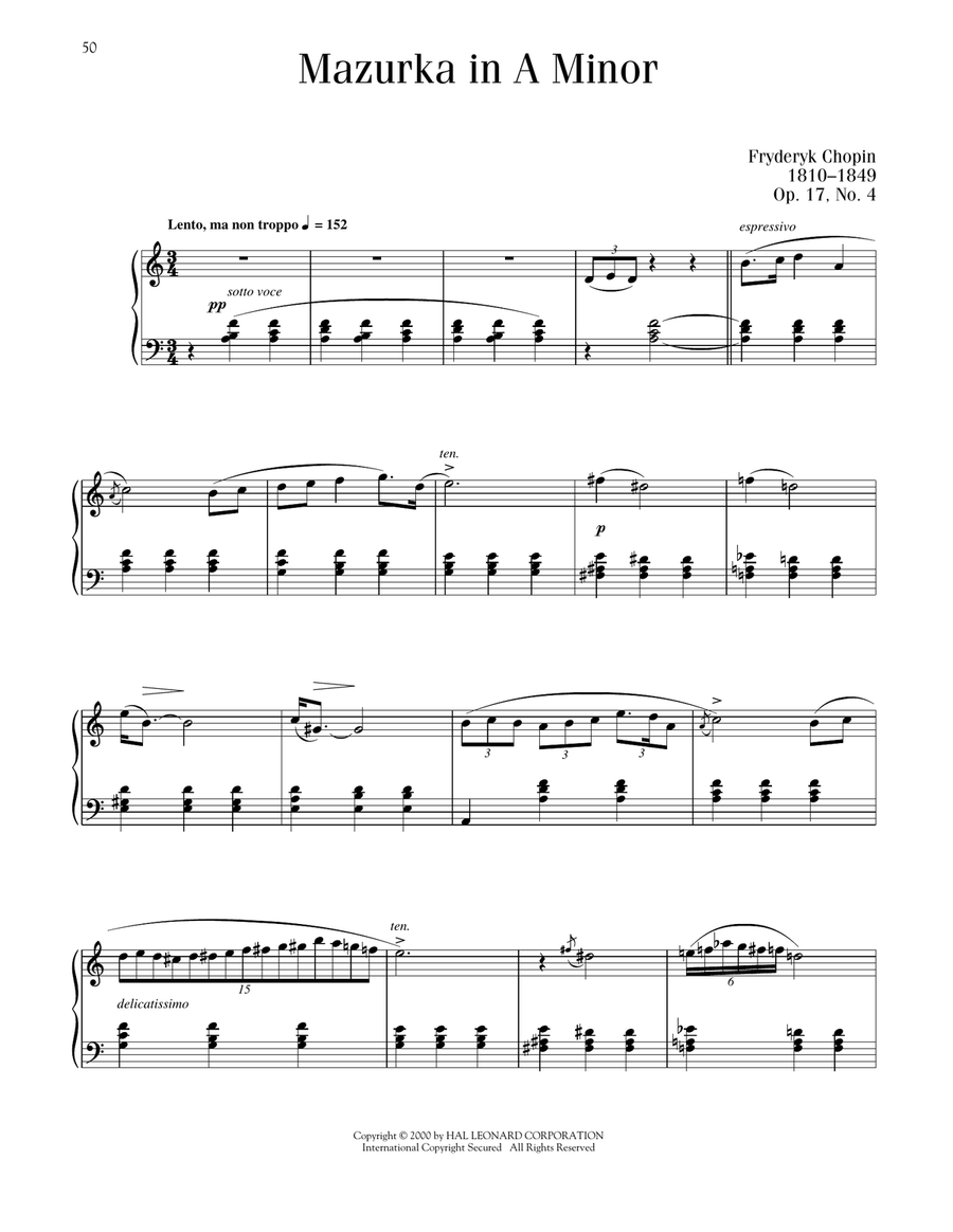 Mazurka, Op. 17, No. 4 Piano Solo scores gallery preview page 1