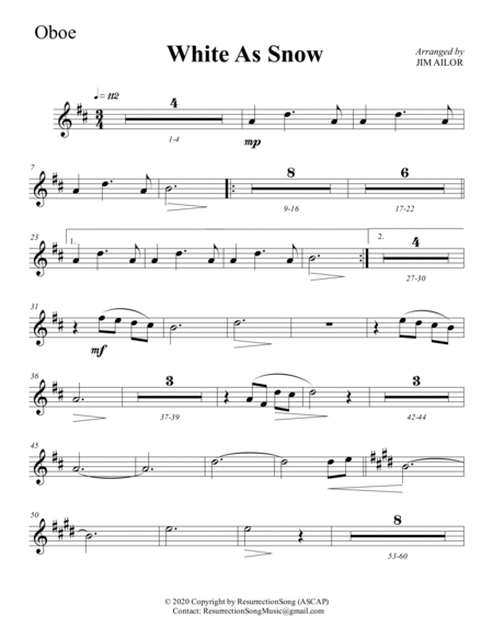 White As Snow INSTRUMENTAL PARTS (SATB, SAB, SSA, Full Orchestration) image number null