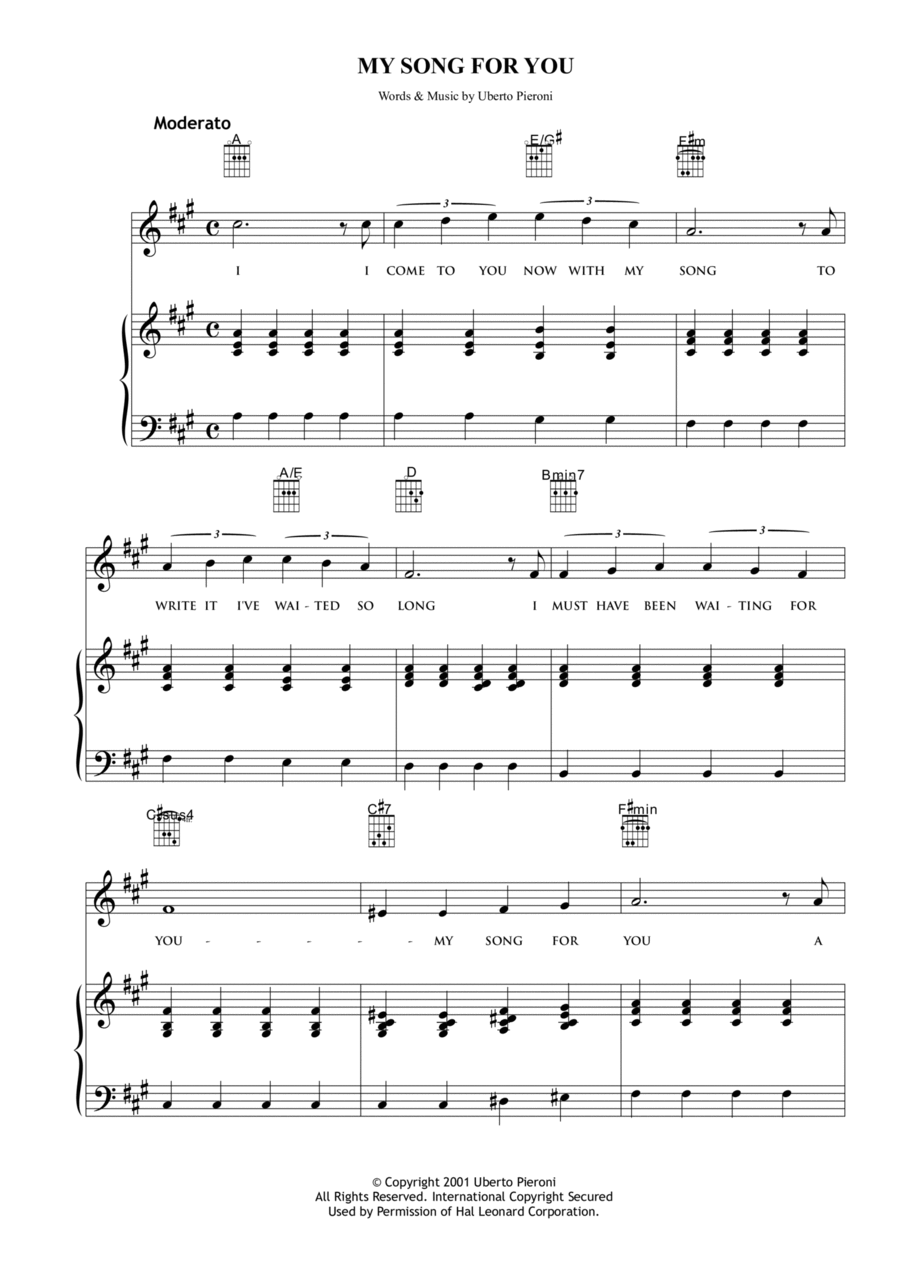 My song for you Piano, Vocal, Guitar scores gallery preview page 1