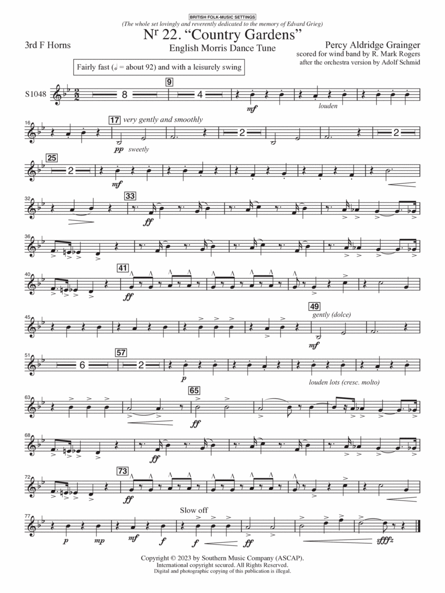 Country Gardens for Symphonic Band - Horn 3 Concert Band scores gallery preview page 1