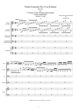 Book cover for Vivaldi - Violin Concerto No.11 in D minor RV 565 Op.3 for Two Violins, Cello, Strings and Cembalo