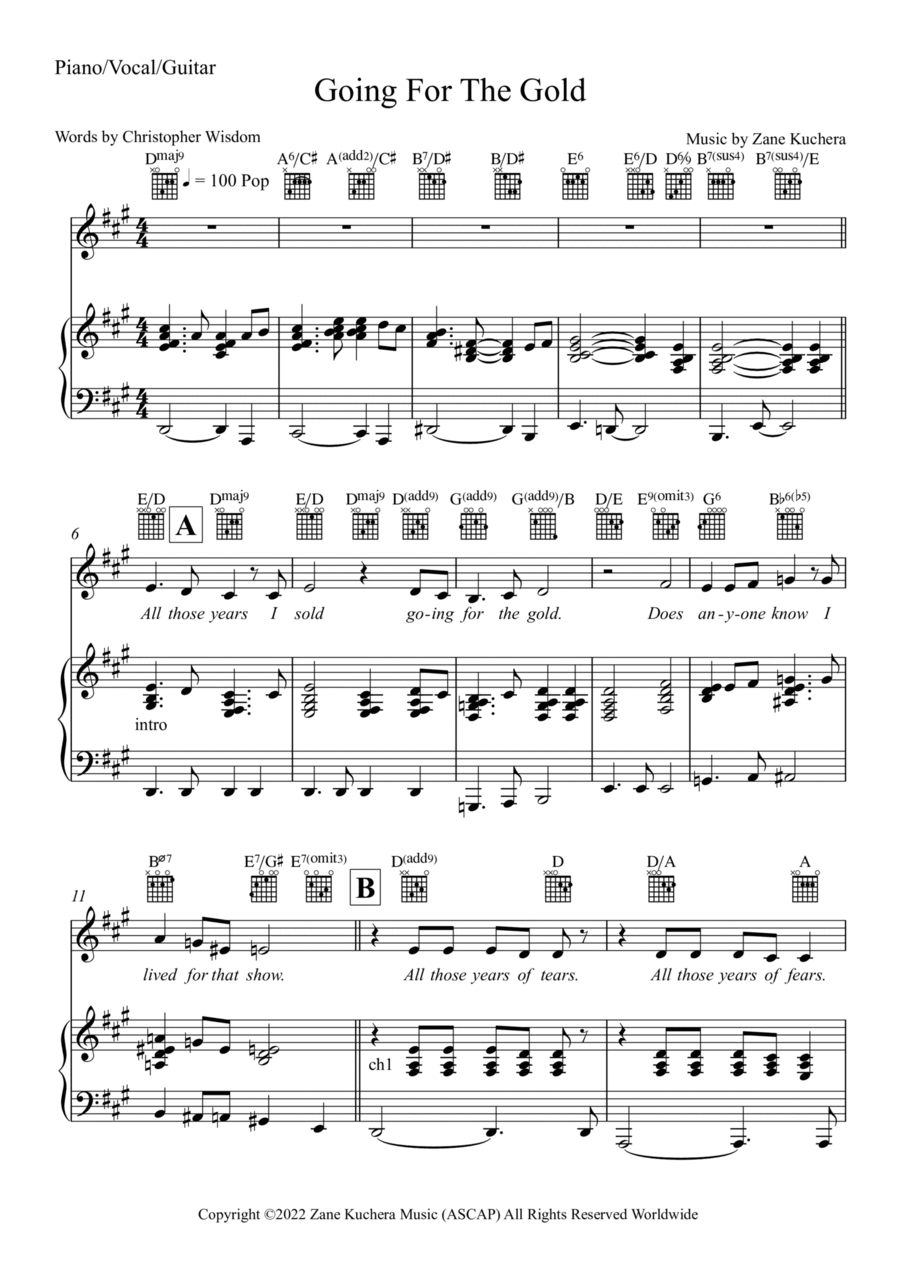 Going For The Gold Piano, Vocal, Guitar scores gallery preview page 1