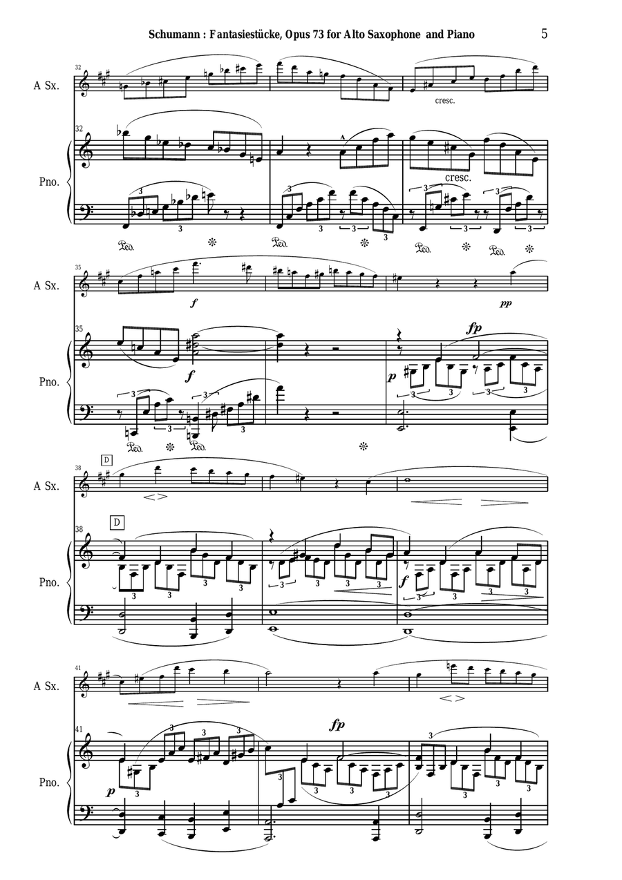 Robert Schumann: Three Fantasy Pieces (Drei Fantasiestücke), arranged for alto saxophone and piano Alto Saxophone scores gallery preview page 5