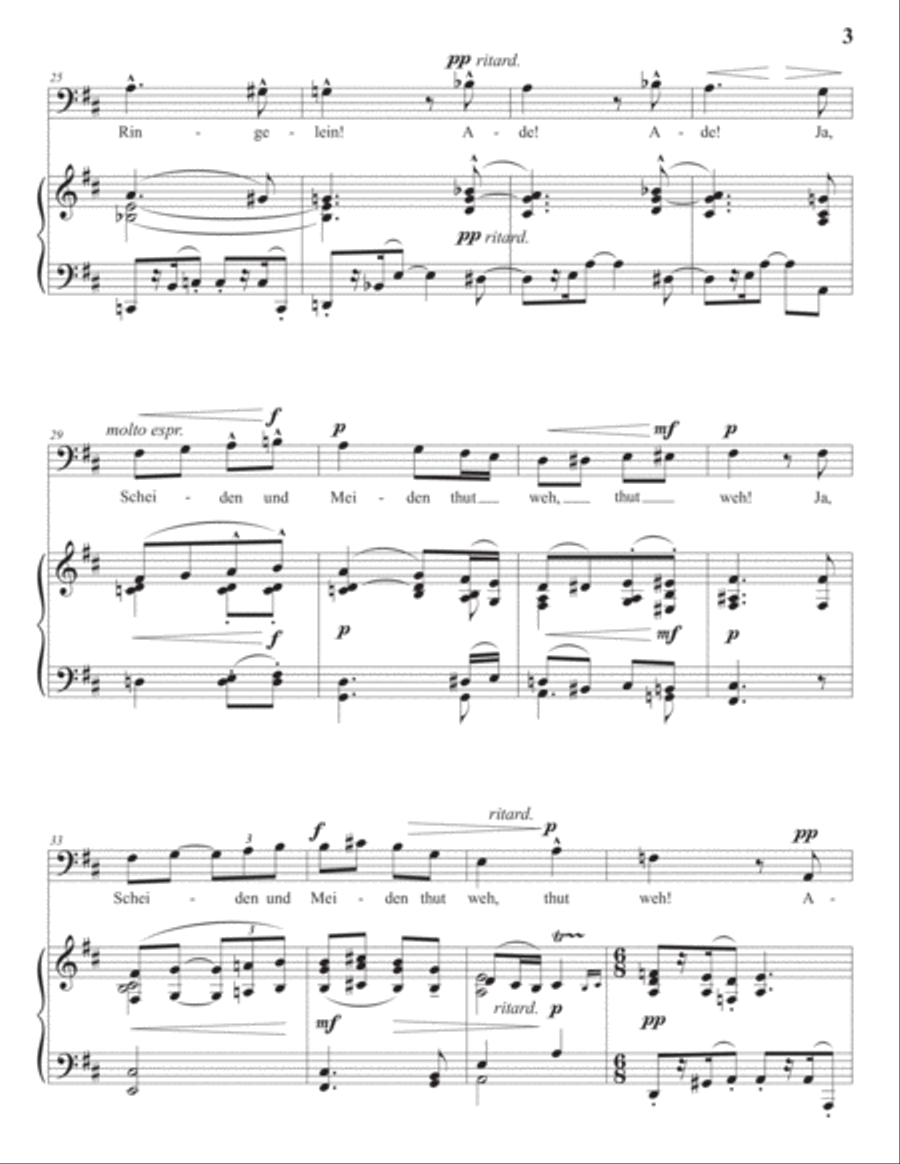 MAHLER: Scheiden und Meiden (transposed to D major, bass clef) Voice scores gallery preview page 4