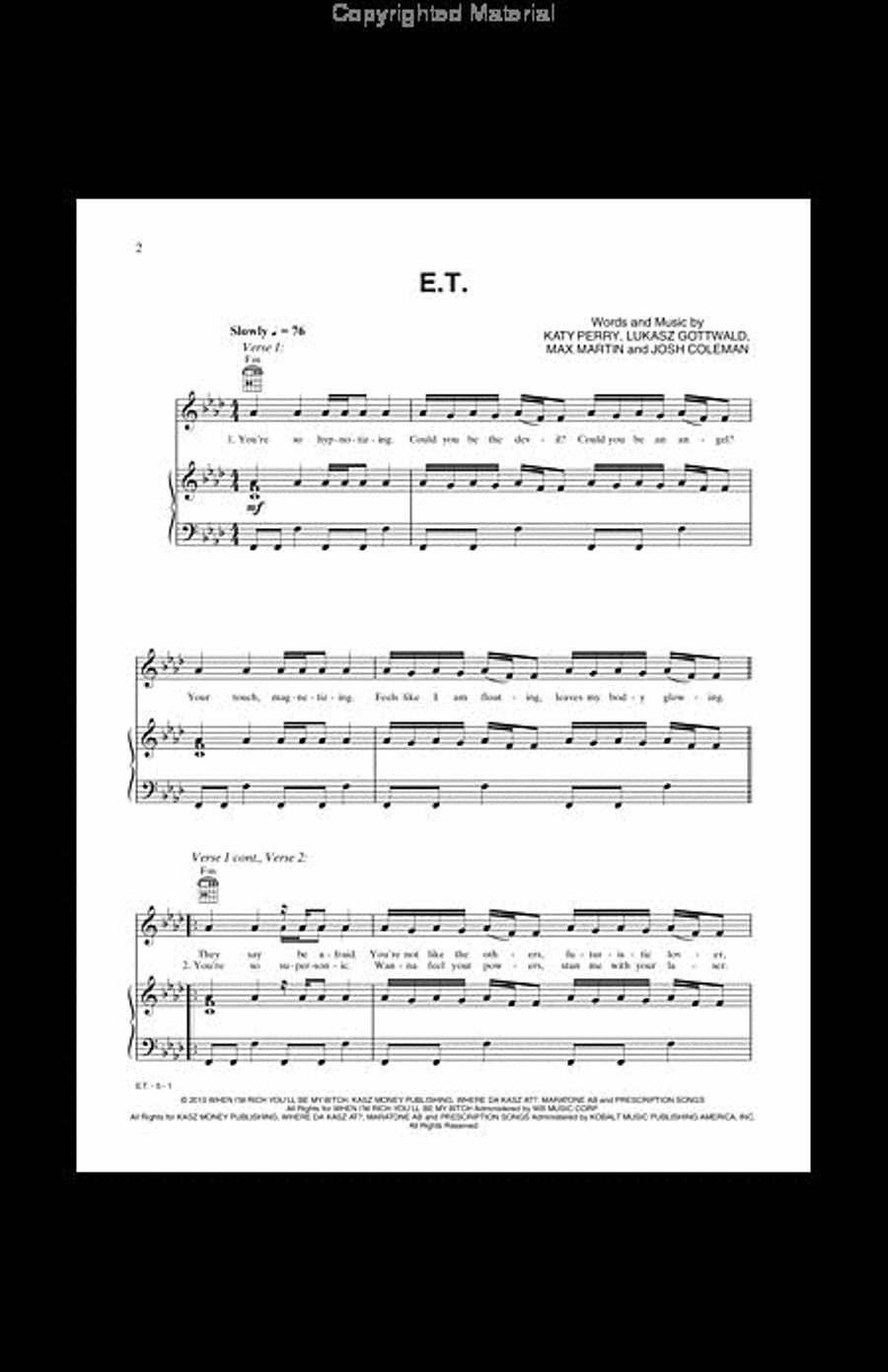 E.T. Piano, Vocal, Guitar scores gallery preview page 2