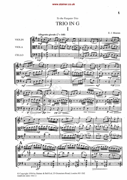Trio in G for Violin, Viola and Cello