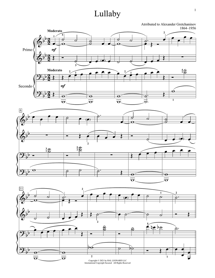 Lullaby Piano Duet scores gallery preview page 1