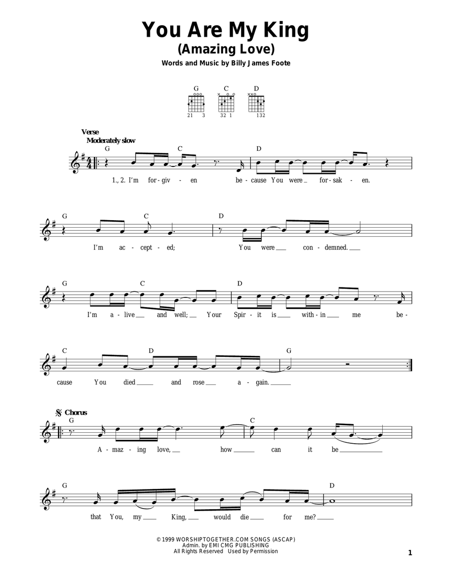 You Are My King (Amazing Love) Easy Guitar scores gallery preview page 1