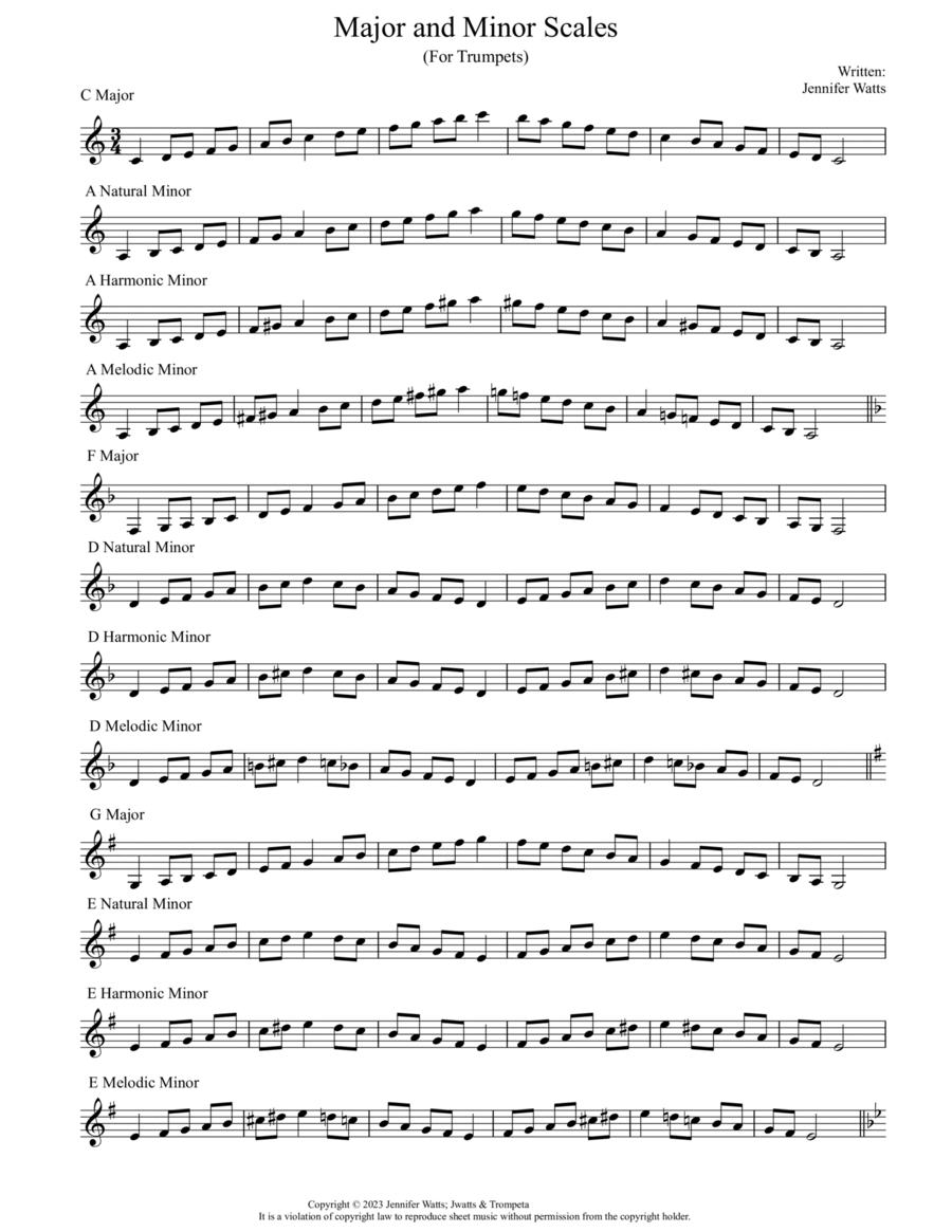 Major and Minor Scales for Trumpets Trumpet scores gallery preview page 1
