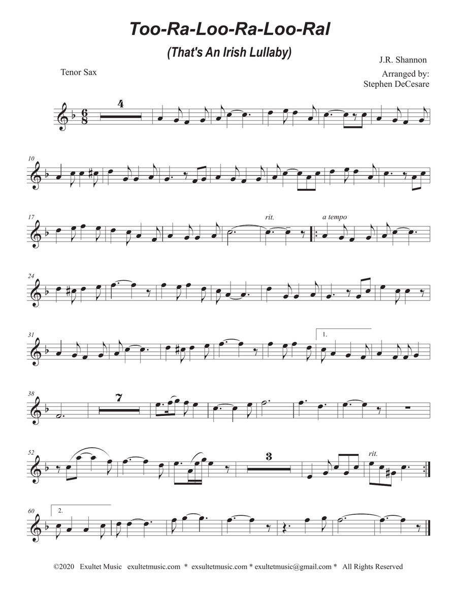 Too-Ra-Loo-Ra-Loo-Ral (That's an Irish Lullaby) (Tenor Saxophone and Piano) Tenor Saxophone scores gallery preview page 5