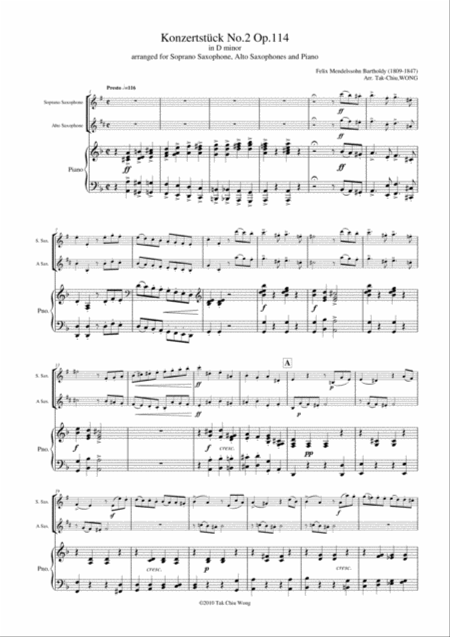 Konzertstück No.2, Op.114 arranged for 2 saxophones and piano Woodwind Ensemble scores gallery preview page 2