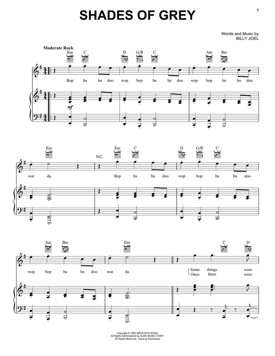 Shades Of Grey Shades Of Grey Piano, Vocal, Guitar scores gallery preview page 1