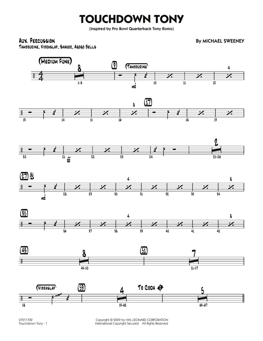 Touchdown Tony - Aux Percussion Jazz Ensemble scores gallery preview page 1