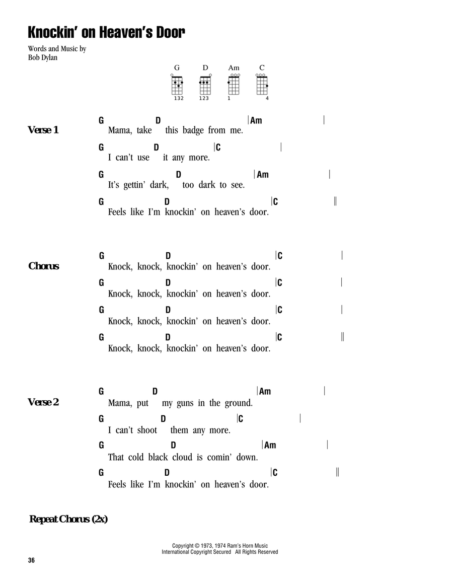 Knockin' On Heaven's Door Ukulele scores gallery preview page 1
