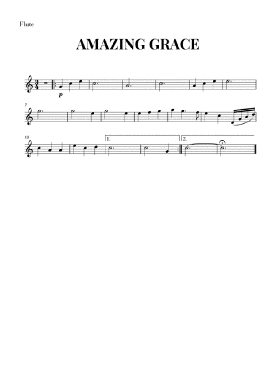 Amazing Grace for Voice and Woodwind Quintet (Flute, Oboe, Clarinet in Bb, Horn in F, Bassoon) Woodwind Quintet scores gallery preview page 4