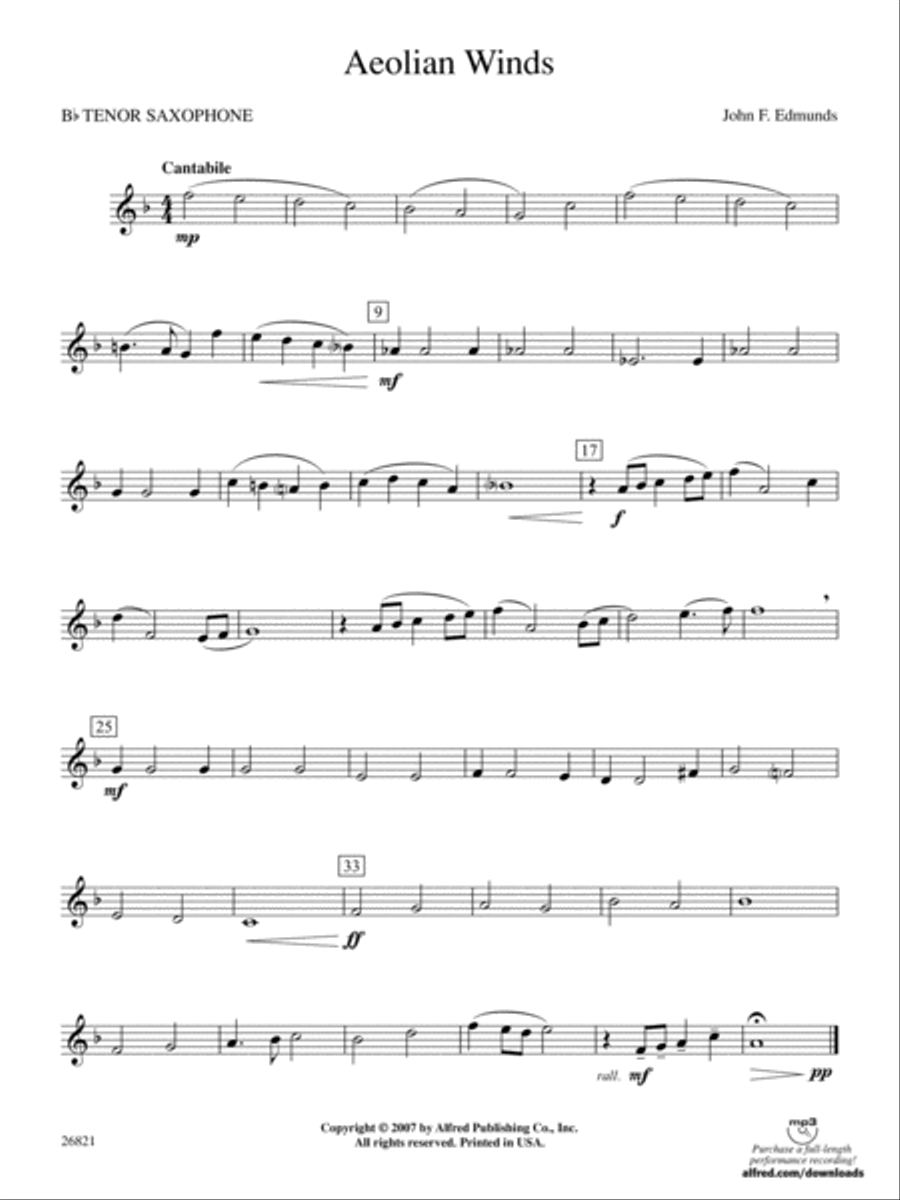 Aeolian Winds: B-flat Tenor Saxophone Concert Band scores gallery preview page 1