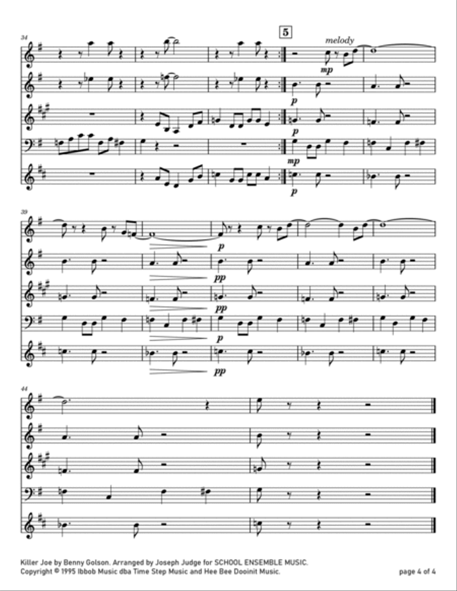 Cool Joe, Mean Joe (killer Joe) Woodwind Quartet scores gallery preview page 4