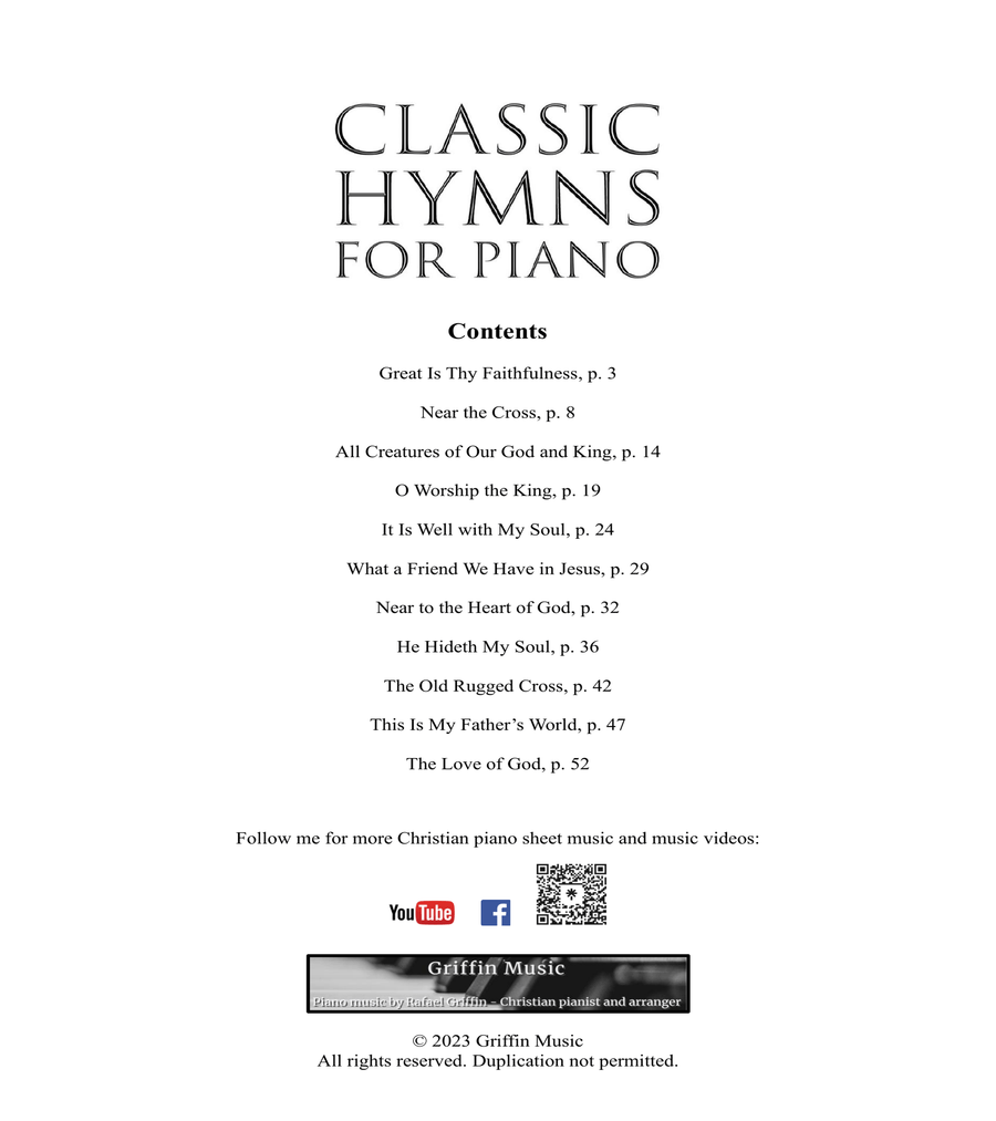 Classic Hymns for Piano: a book collection of 11 piano solos for worship image number null